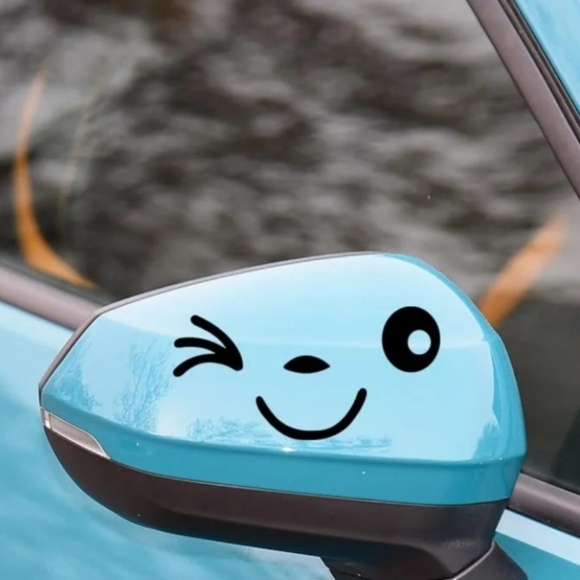 Auto Side Mirrors Wink Smiley Face Decals - Picture 4 of 7